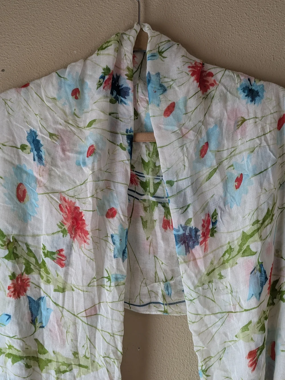 Ariat Lightweight White Floral Scarf/Wrap with Blue, Pink, and Green Accents